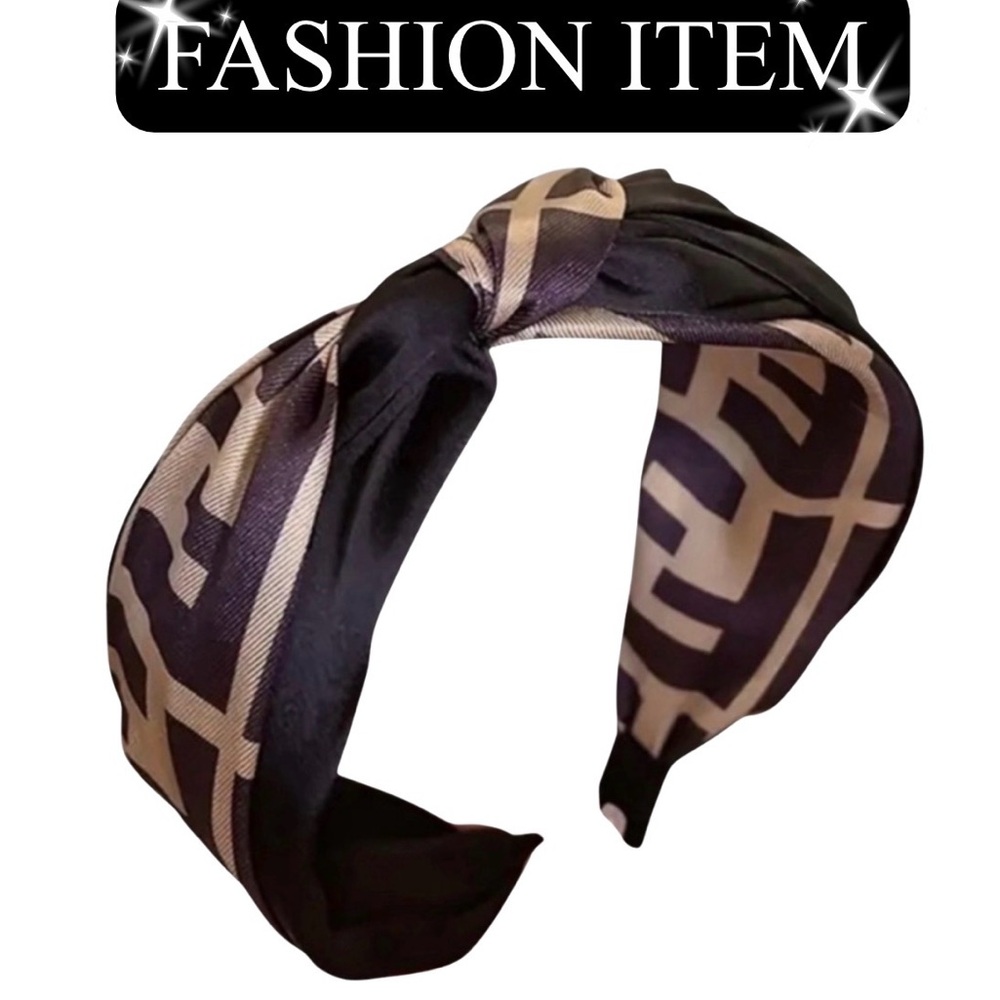 HEADBAND: Brown & Beige w/Monogram, NWOT